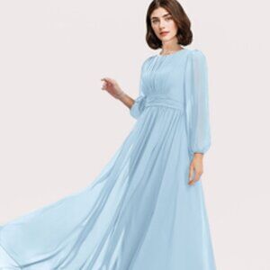 NWT JJs House Floor-Length Chiffon Dress With Ruffle, Size 6, Sky Blue